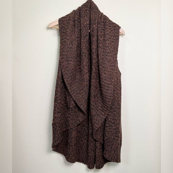 FEVER Brown & Black Marled Open Front Draped Cardigan Vest Extra Large - Picture 6 of 7